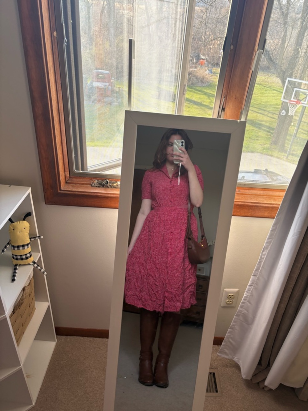 karin stevens Red Polka Midi Shirt Dress